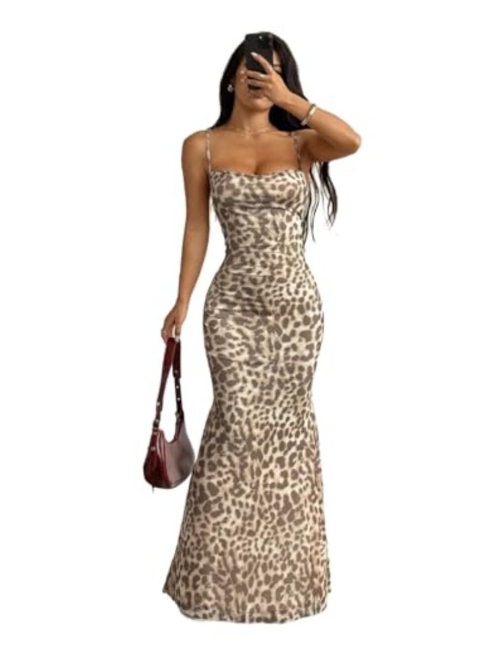 Leopard Print Maxi Dress Sleeveless Backless Bodycon Party